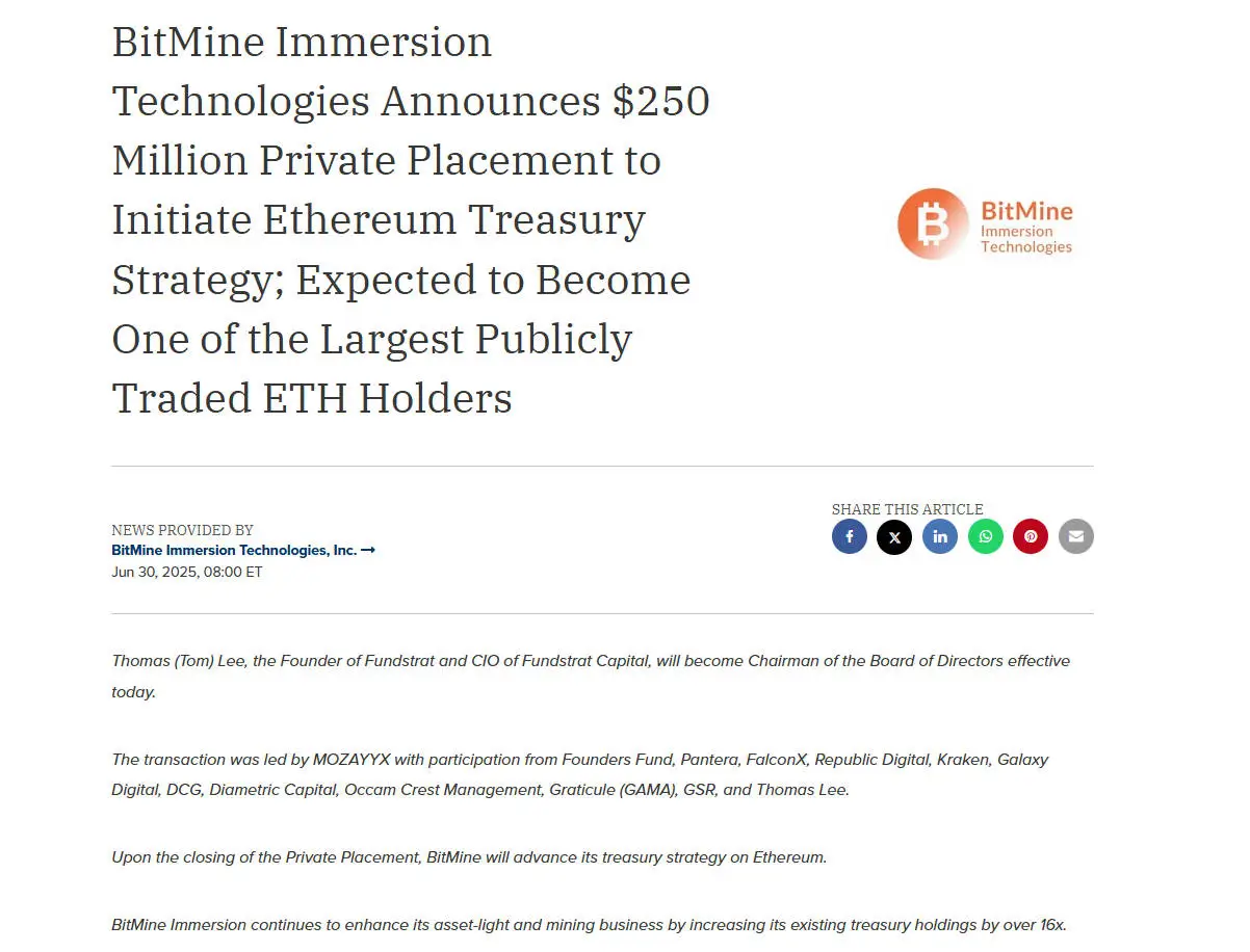 The man at the helm of Bitmine launches a 250 million Ethereum treasury. The Wall Street Calculator predicts that ETH wi