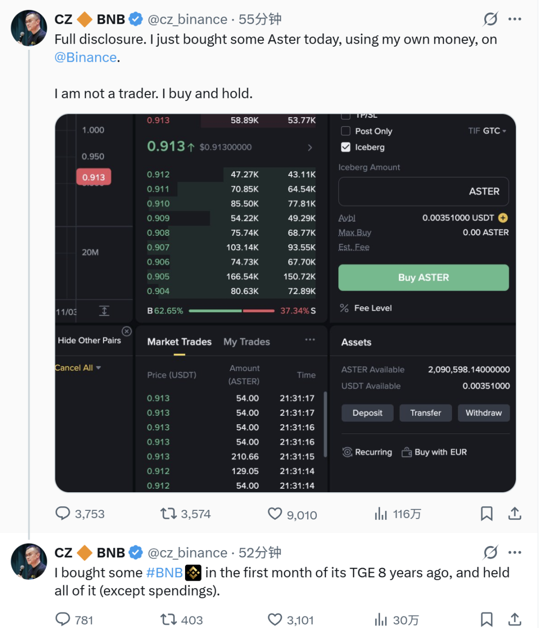 CZ has built a position in ASTER. Will this shake Hyperliquid's position?