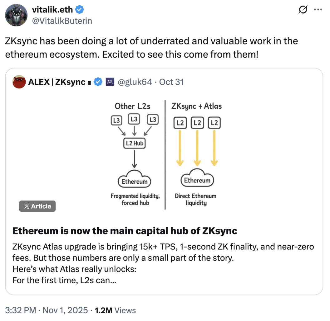 Vitalik praised ZKsync, which had already created the fastest zkVM.