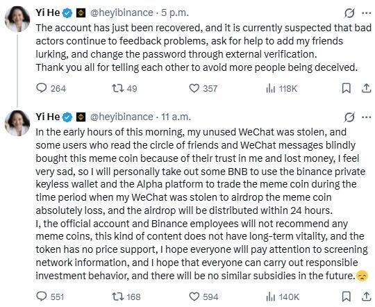 The hacking of Binance co-CEO He Yi's account reveals key security risks behind meme cryptocurrency manipulation.