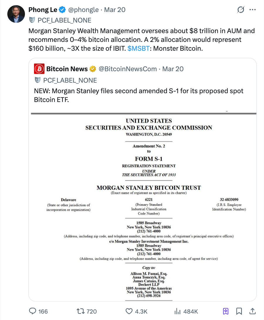 Entering with a 0.14% Fee Rate, Morgan Stanley Launches the 'Final Battle' for Bitcoin ETFs