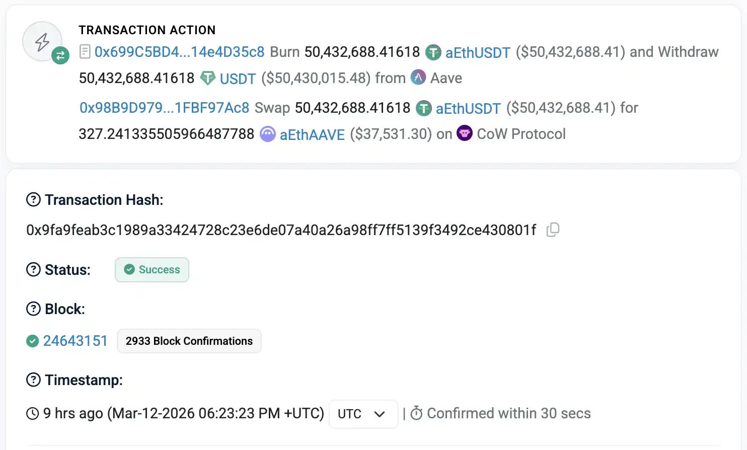 12 Seconds,  Million Vanished on Aave