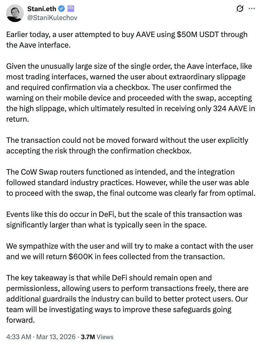 12 Seconds,  Million Vanished on Aave