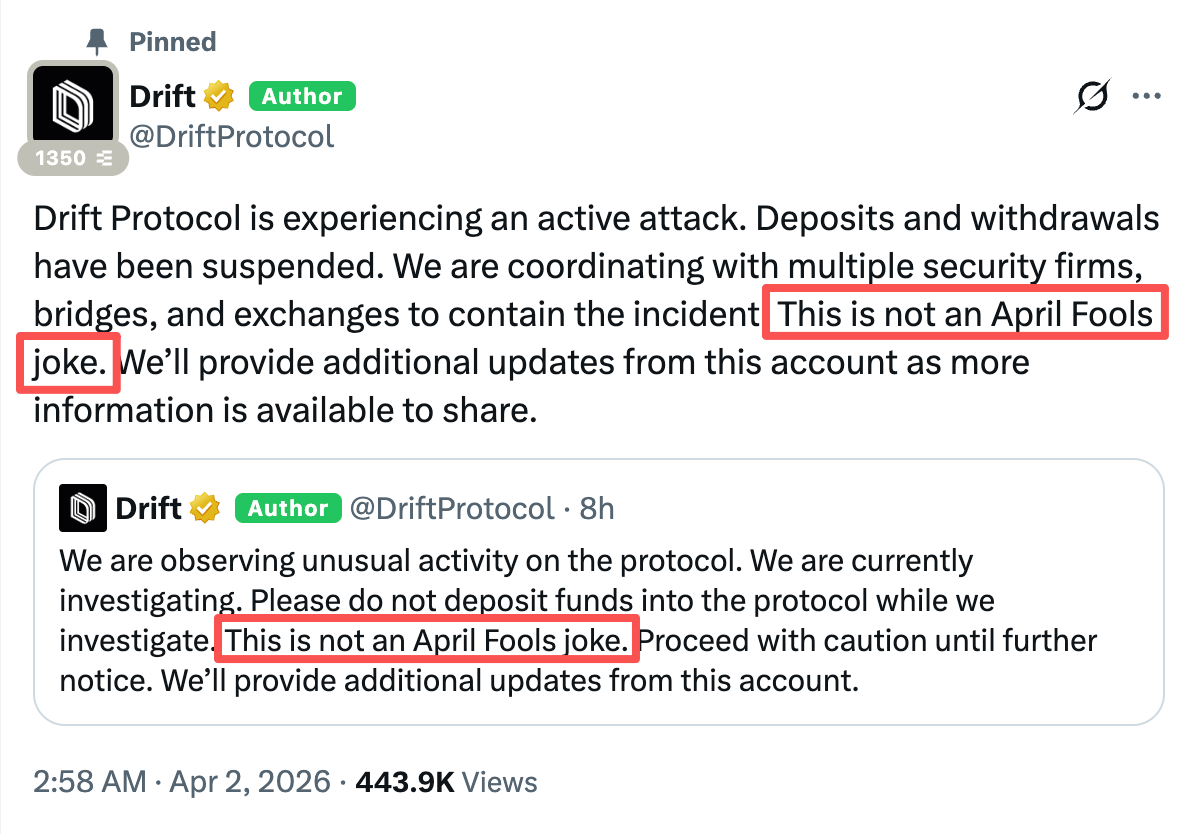 April Fool's Joke? Drift Protocol Hacked for Over 0 Million, Potentially Becoming the Second Largest DeFi Heist in Solana's Ecosystem