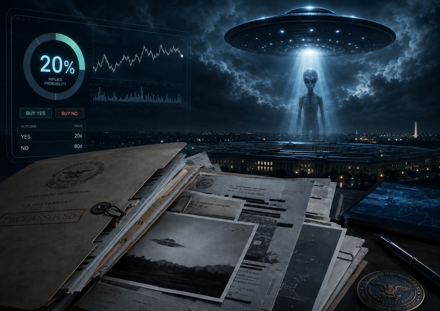 After UFO Files Go Public, Prediction Market Puts Odds of Alien Existence at Only 20%?