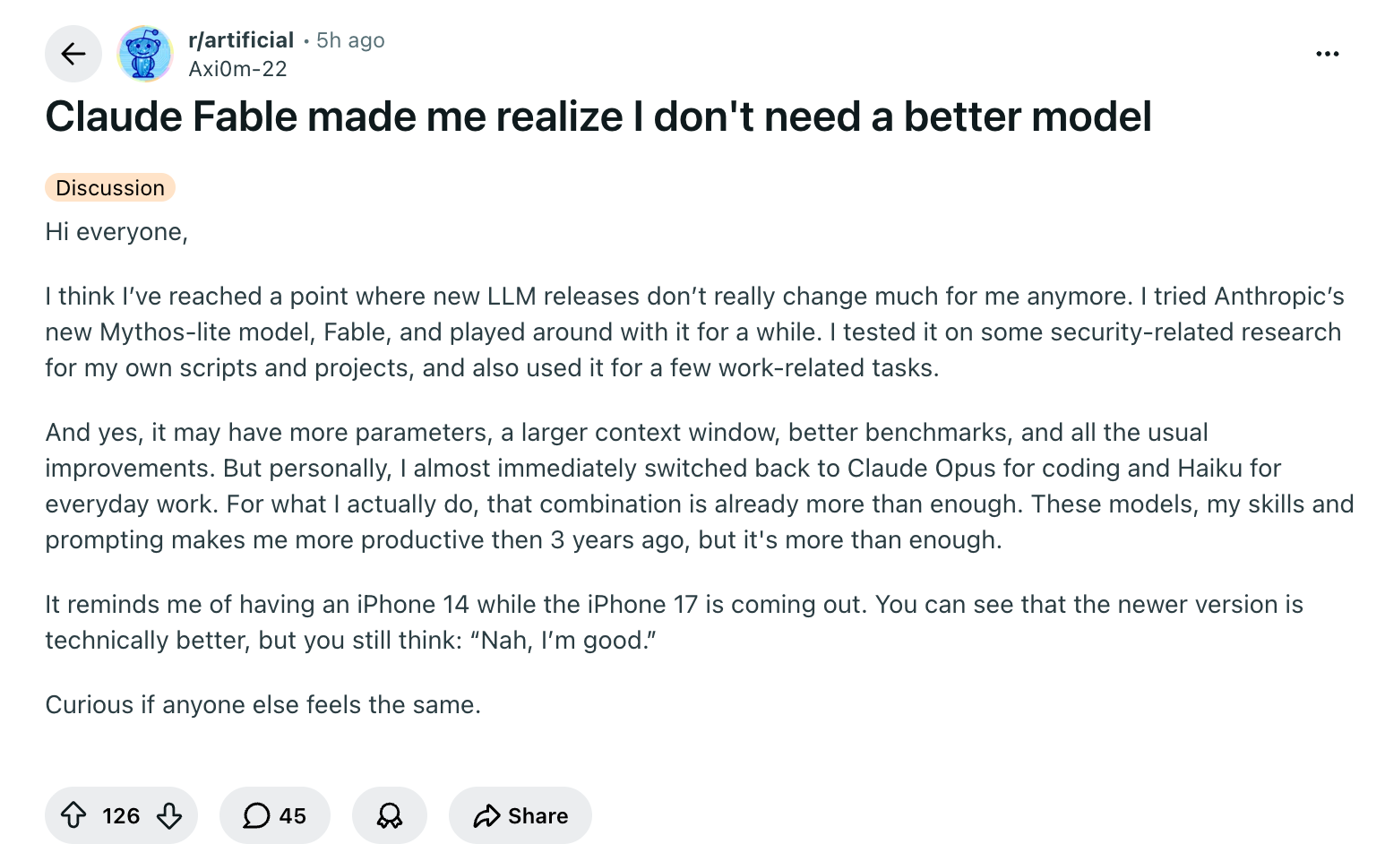 「I don’t need a better model anymore」: The AI landscape under a Reddit hot post