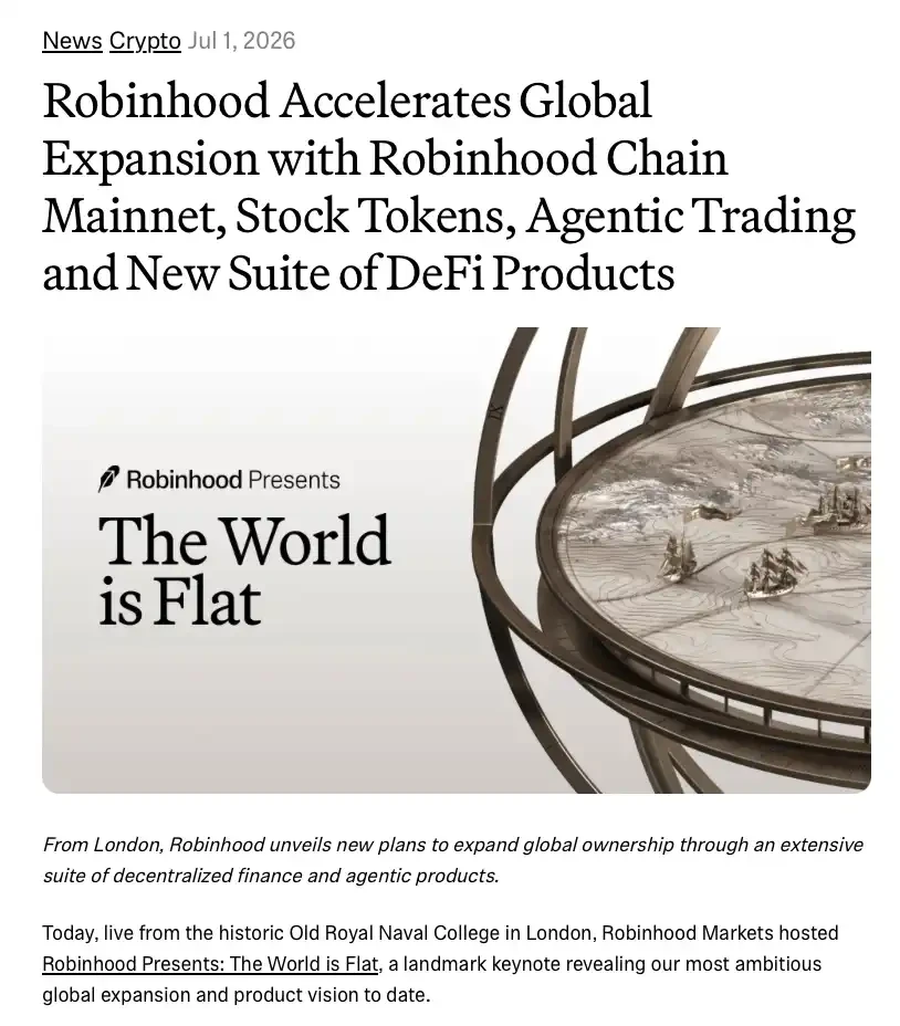 Robinhood Chain Mainnet Launch: Can Stocks Finally Be Moved Into Wallets?