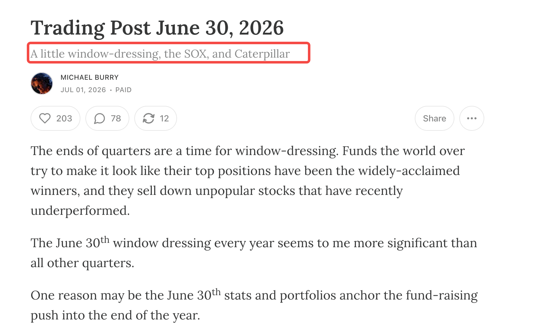 The Big Short's Burry: First short on Caterpillar $CAT, further shorting AI and semiconductors