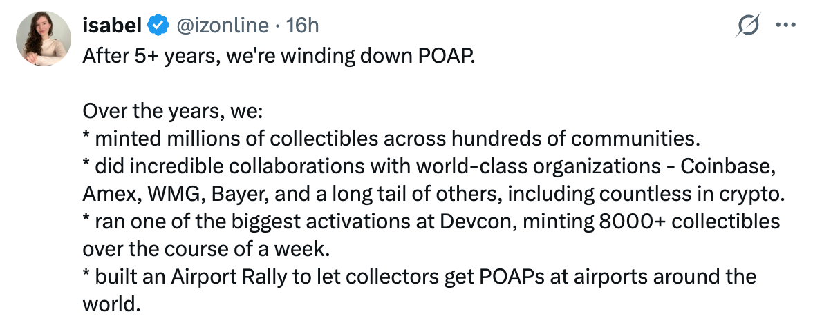 POAP Shuts Down: The End of an On-Chain Souvenir Experiment